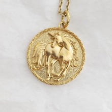 Load image into Gallery viewer, 14k 18k gold circle unicorn pendant necklace for women and men
