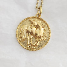 Load image into Gallery viewer, 14k 18k gold circle unicorn pendant necklace for women and men

