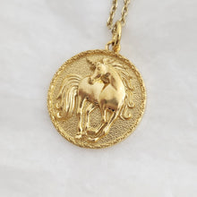 Load image into Gallery viewer, 14k 18k gold circle unicorn pendant necklace for women and men
