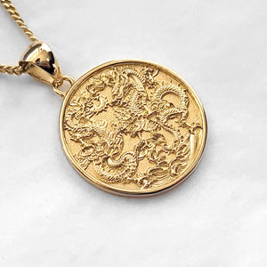 14k 18k gold circle Korean dragon pendant necklace 3