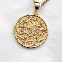Load image into Gallery viewer, 14k 18k gold circle Korean dragon pendant necklace 3
