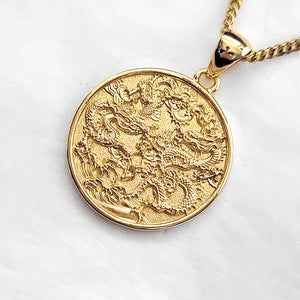 18k 14k gold circle korean dragon necklace pendant 3 for men