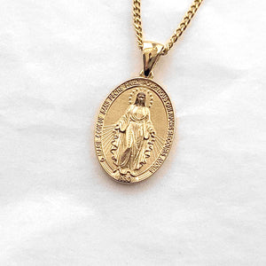 14k 18k gold miraculous medal necklace Small 18.5mm