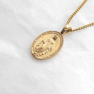 18k 14k gold miraculous medal necklace Large 21mm for women and men
