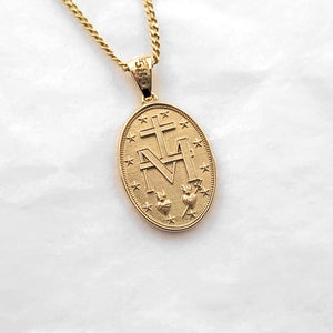 14k 18k gold miraculous medal necklace Small 18.5mm