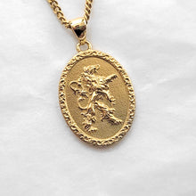 Load image into Gallery viewer, 14k 18k gold oval lion necklace pendant 2 for women and men
