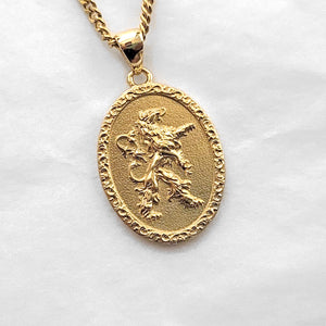 14k 18k gold oval lion pendant necklace 2
