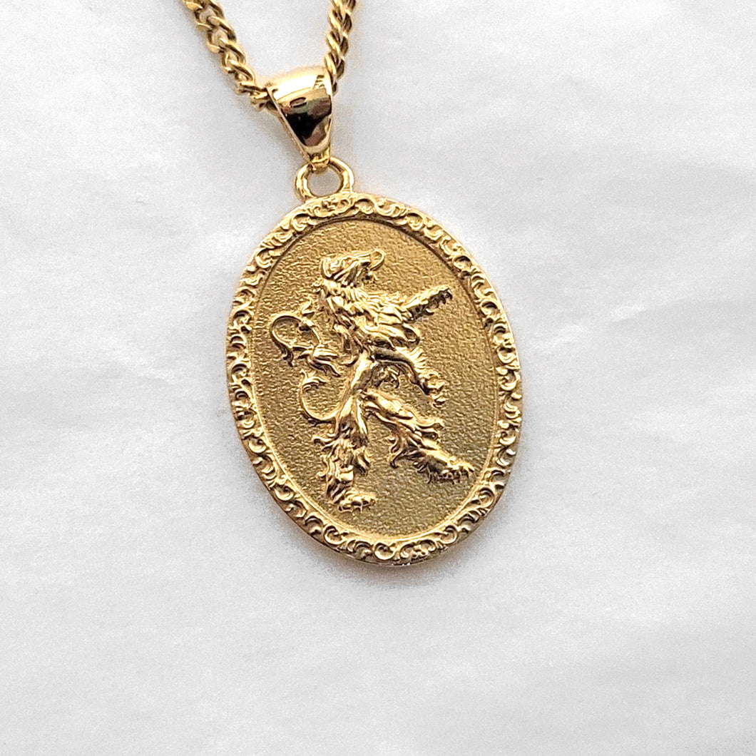14k 18k gold oval lion pendant necklace 2