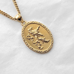 14k 18k gold oval lion pendant necklace 2