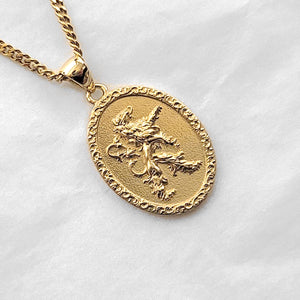 14k 18k gold oval lion necklace pendant 2 for women and men