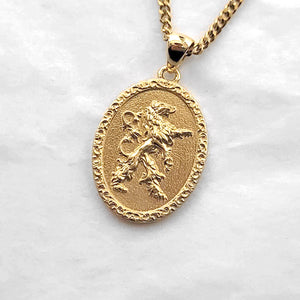 14k 18k gold oval lion pendant necklace 2