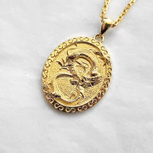 Load image into Gallery viewer, 14k 18k gold oval Korean dragon pendant necklace 1
