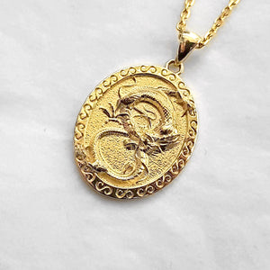 14k 18k gold oval Korean dragon pendant necklace 1