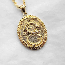 Load image into Gallery viewer, 14k 18k gold oval Korean dragon necklace pendant 1 for men
