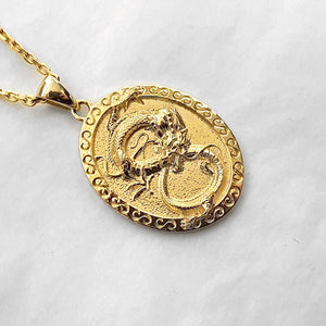 Vintage Dragon Pendant Charm in 14K Yellow Gold