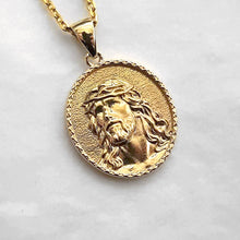 Load image into Gallery viewer, 14k 18k gold oval Jesus pendant necklace 1
