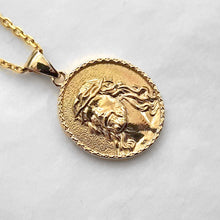 Load image into Gallery viewer, 14k 18k gold oval Jesus pendant necklace 1
