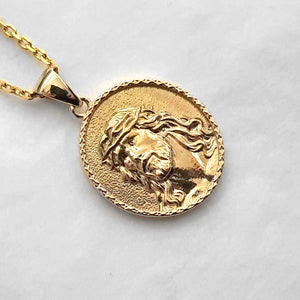 14k 18k gold oval Jesus pendant necklace 1