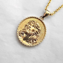 Load image into Gallery viewer, 14k 18k gold oval Jesus pendant necklace 1
