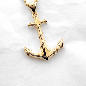 14k 18k gold anchor pendant necklace