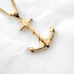 14k 18k gold anchor pendant necklace