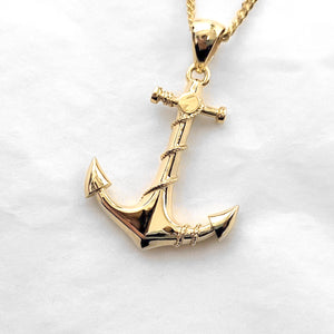 14k 18k gold anchor pendant necklace
