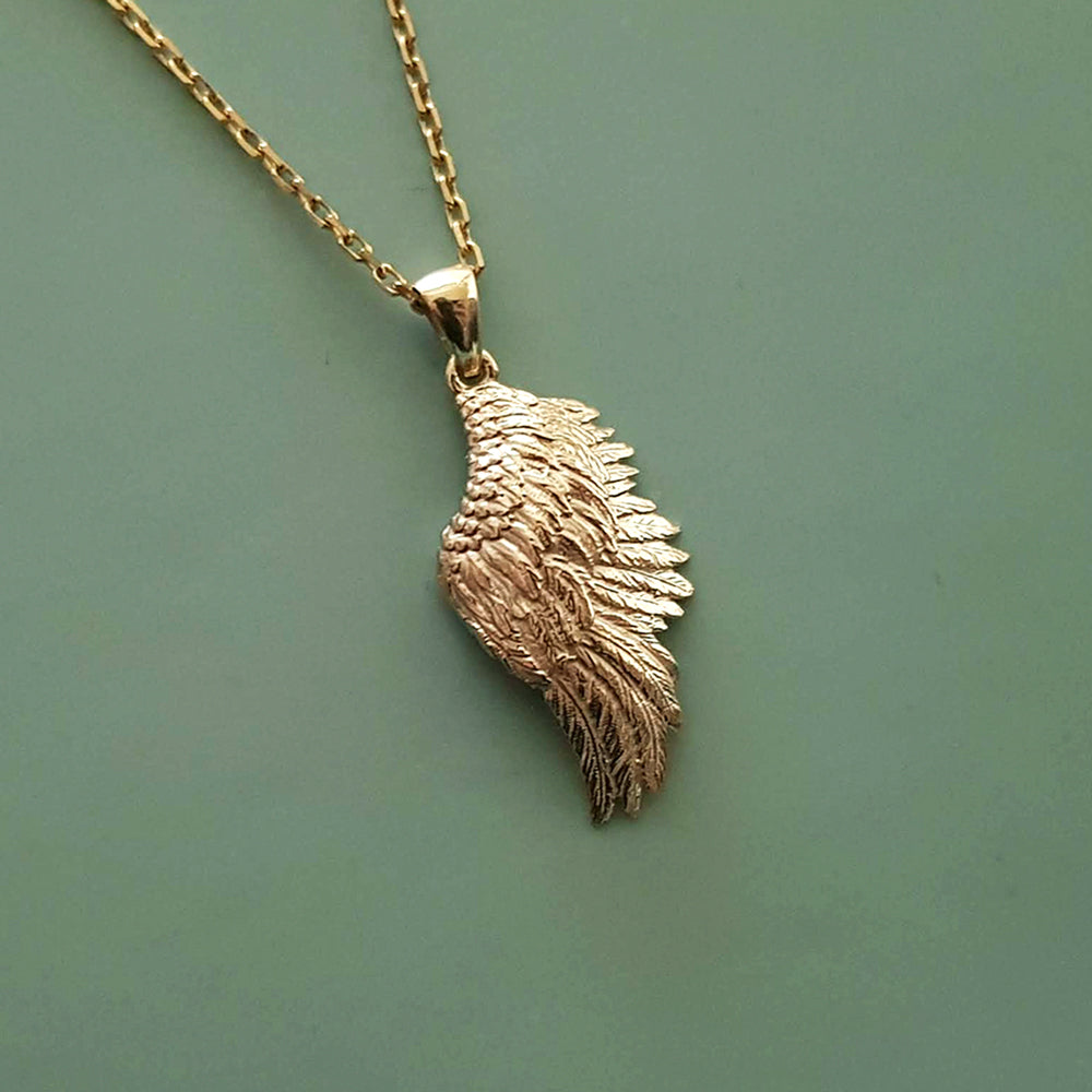 men's and women's angel wing pendant necklace in 14k and 18k gold