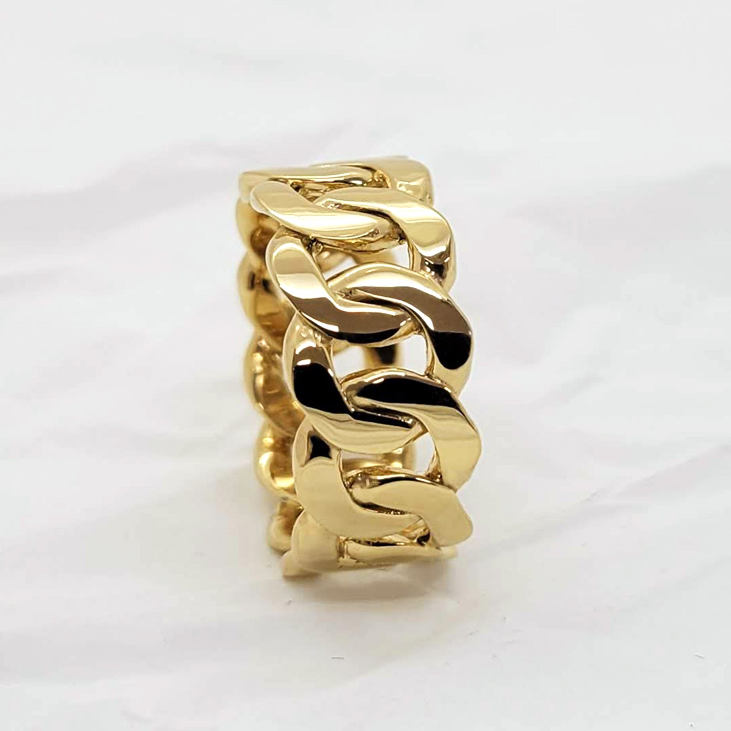 18k Gold Mens Gold Chain Link Ring 14k 18k Gold Wide Cuban Chain