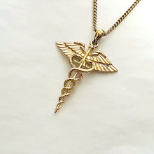 Load image into Gallery viewer, 14k 18k gold caduceus pendant necklace
