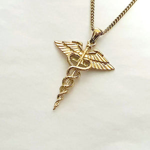 14k 18k gold caduceus pendant necklace