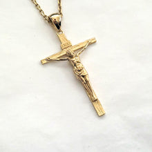 Load image into Gallery viewer, 18k 14k gold crucifix cross necklace pendant 40mm for men
