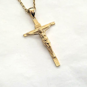 18k 14k gold crucifix cross necklace pendant 40mm for men