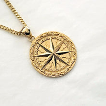 Load image into Gallery viewer, 14k 18k gold circle compass necklace pendant 1 for men
