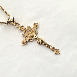 14k 18k gold crucifix pendant necklace 3 Large 40mm