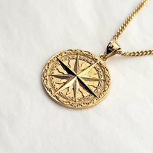 Load image into Gallery viewer, 14k 18k gold circle compass pendant necklace
