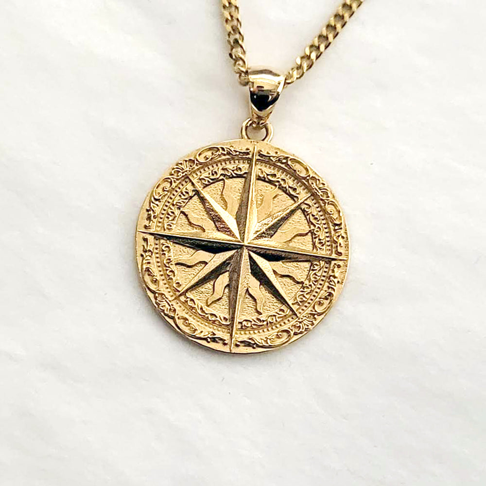 14k 18k gold circle compass necklace pendant 1 for men