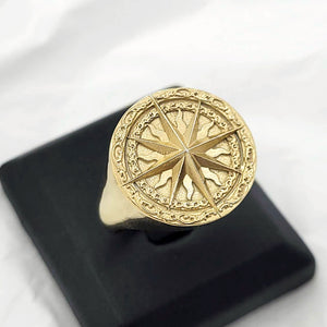 14k 18k gold circle compass ring 2 for men