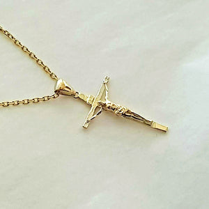 14k 18k gold crucifix pendant necklace 1 Mini 23mm