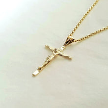 Load image into Gallery viewer, 14k 18k gold crucifix cross necklace pendant 1 S 23mm womens necklace
