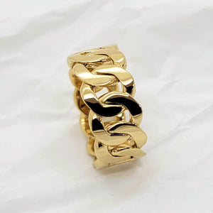 14k 18k gold wide cuban chain ring 1 L 10mm for men and women