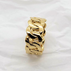 14k 18k gold wide cuban chain ring 1 L 10mm for men and women