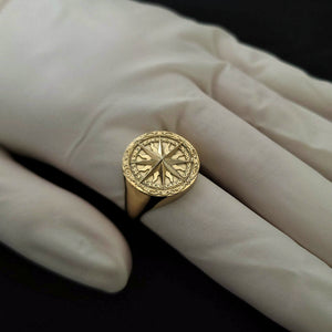 14k 18k gold circle compass ring 2 for men