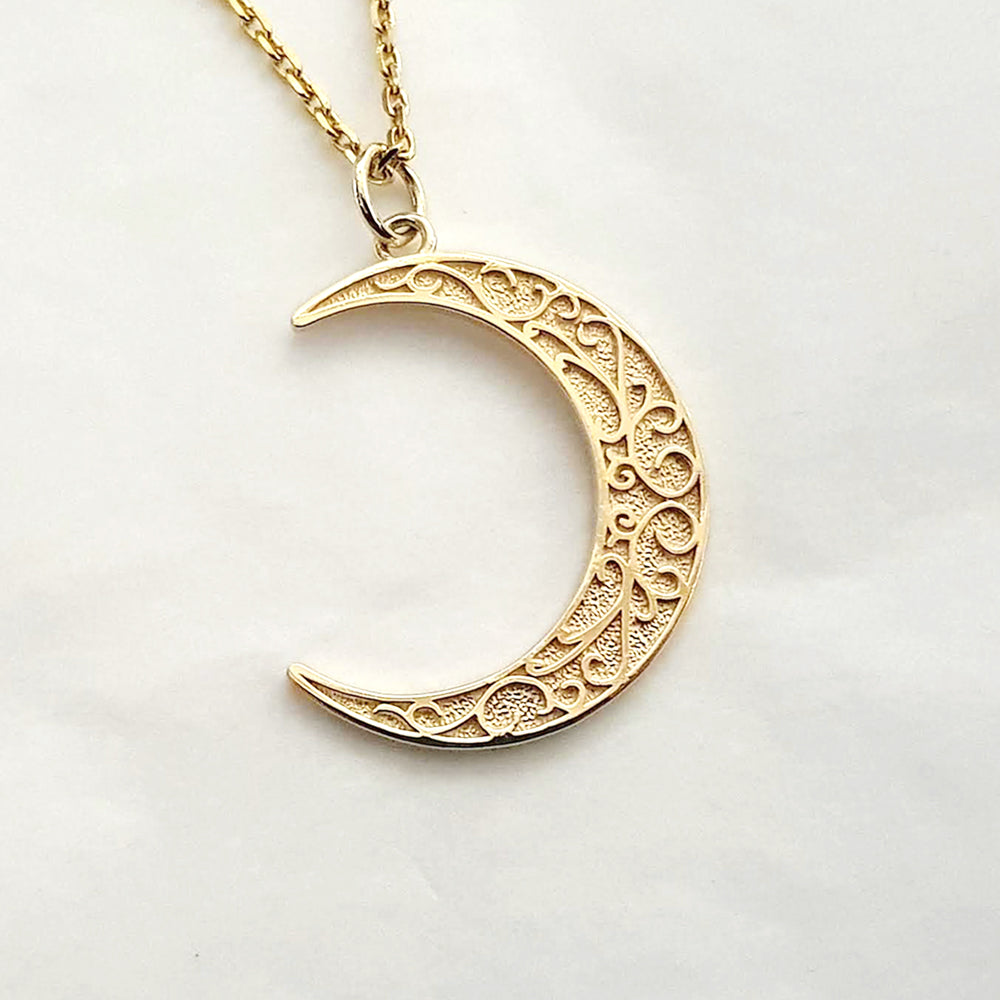 14k 18k gold crescent moon necklace pendant 1 for women and men