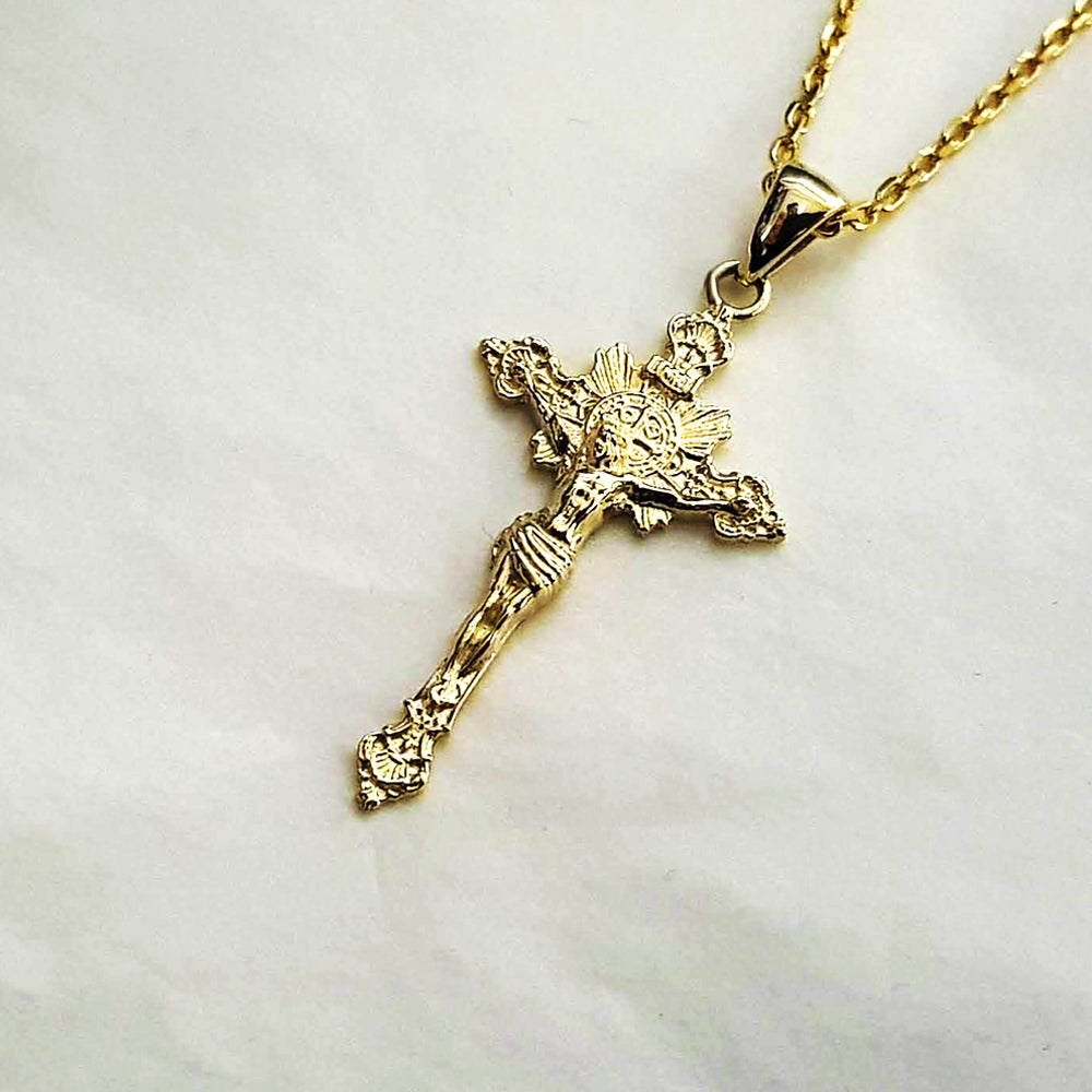 14k 18k gold crucifix cross necklace pendant 3 Medium 34mm for women and men