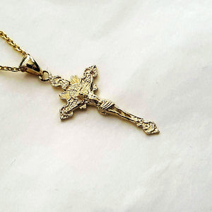 14k 18k gold crucifix cross necklace pendant 3 Medium 34mm for women and men
