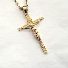Load image into Gallery viewer, 18k 14k gold crucifix cross necklace pendant 40mm for men
