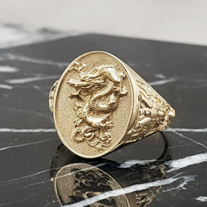 14k 18k gold oval korean dragon ring 3 for men and women