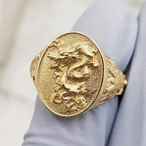 14k 18k gold oval korean dragon ring 3 for men and women