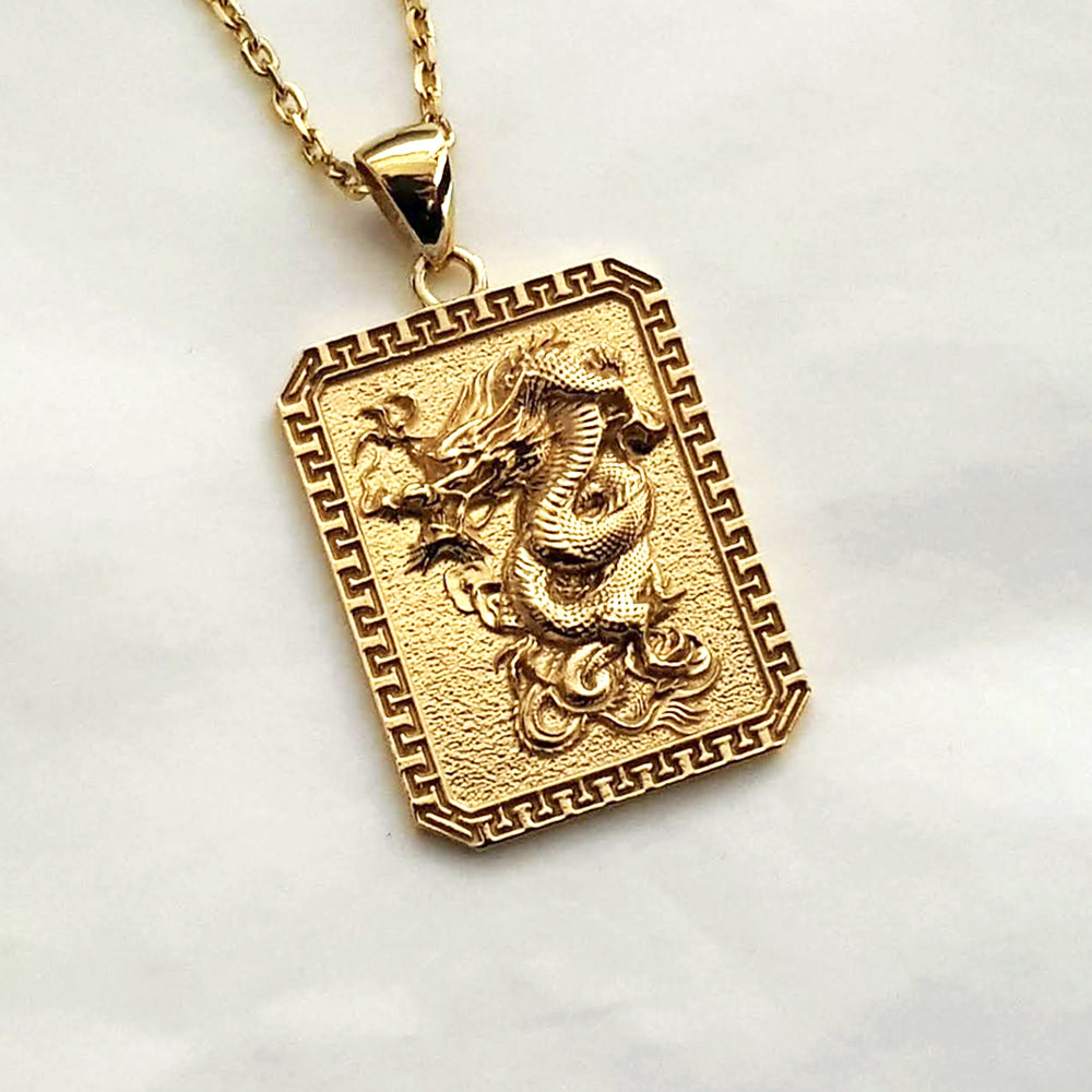 14k 18k gold Korean dragon pendant necklace