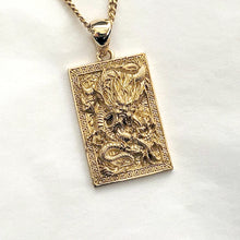Load image into Gallery viewer, men&#39;s dragon pendant necklace in 14k and 18k gold, with a rectangular shape
